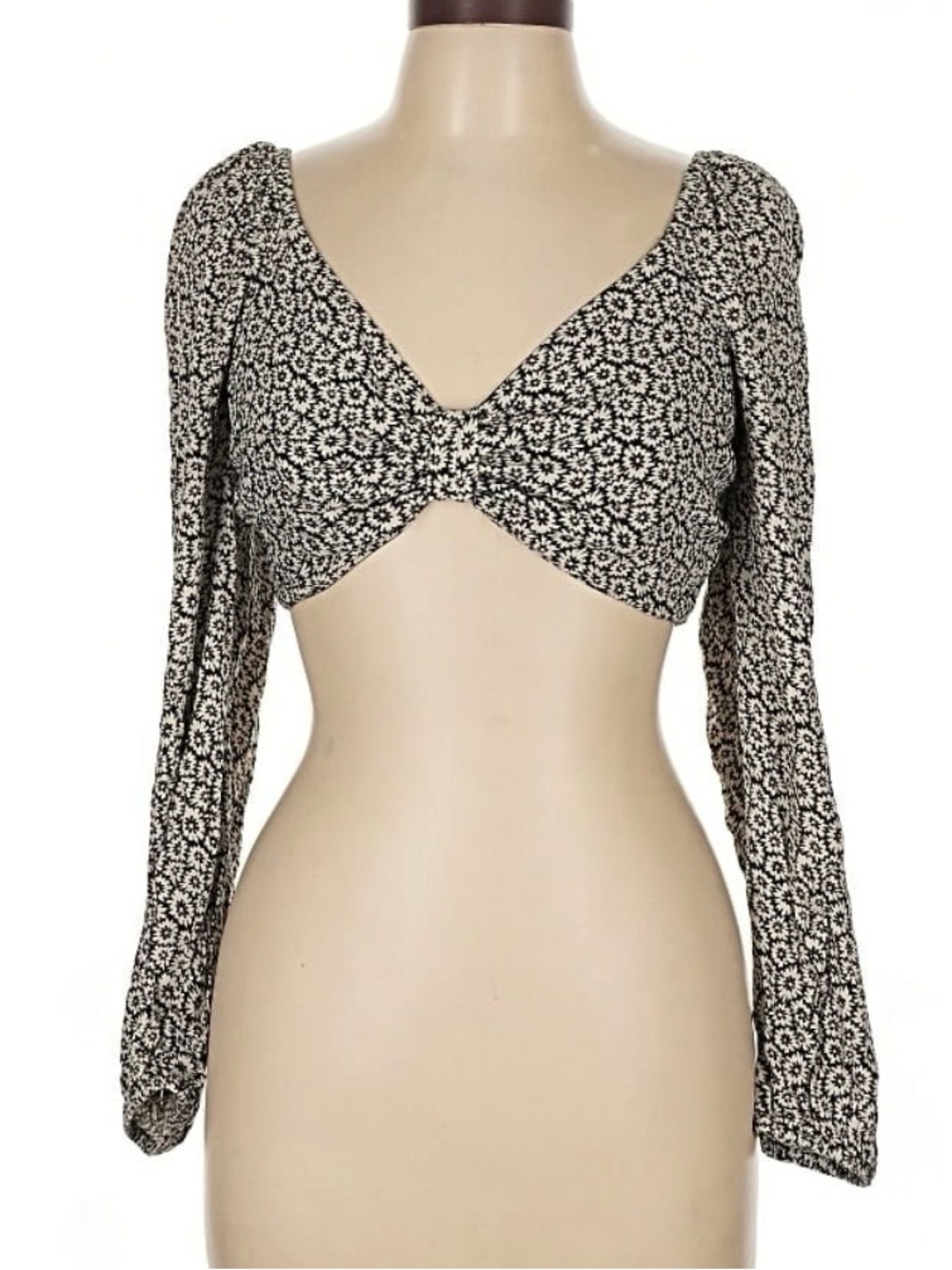 NWT American eagle Black and White Floral Puff-Sleeve Crop Top- M